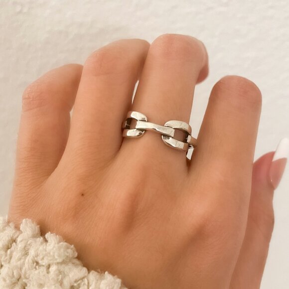 925 Sterling Silver Chain Link Ring Minimalist Link Ring Buckle Ring - Picture 2 of 9